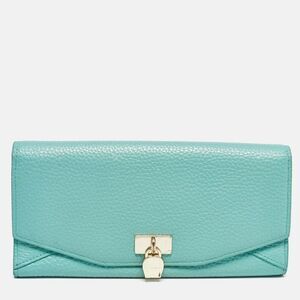 Aigner Blue Leather Logo Charm Flap Continental Wallet